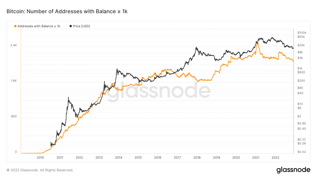 Number of bitcoin wallets holding more than 1,000 BTC hits three-year low - 2