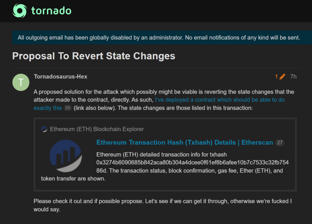 Tornado Cash attacker proposes to return control - 2