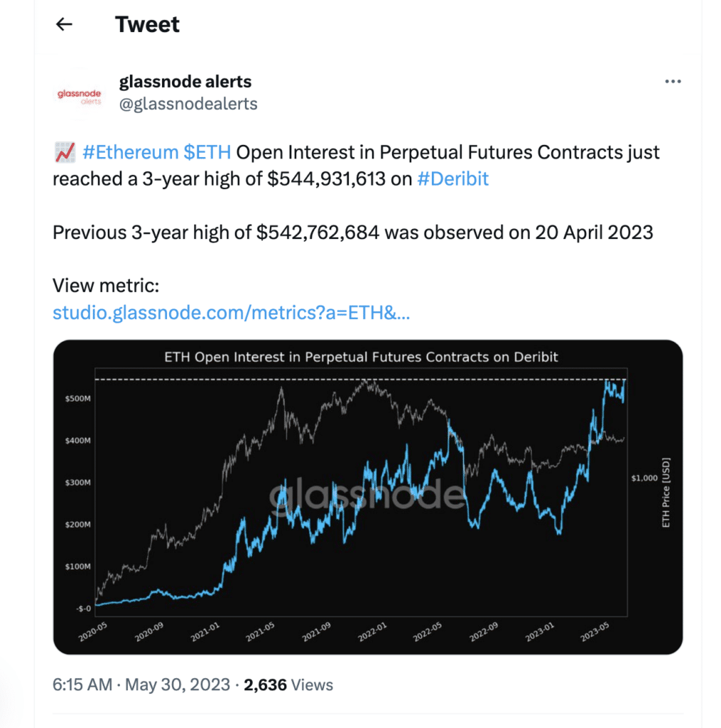 Deribit ETH perpetual futures open interest hits new 3 year high - 2