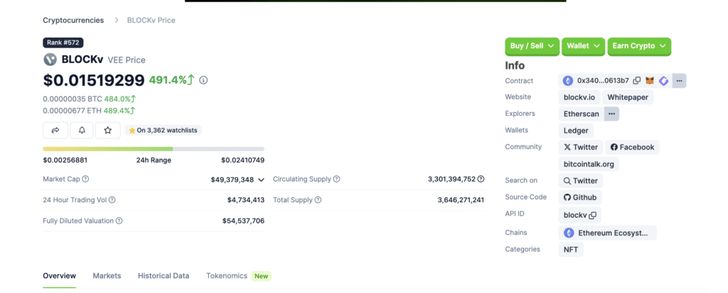 BLOCKv up 491% following Visa announcement - 2
