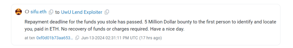 UwU Lend announces $5m bounty as hacker starts laundering stolen funds via Tornado Cash - 2