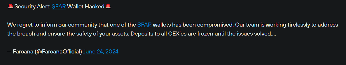 Farcana (FAR) plunges 60% amid reports of hacked wallet - 2