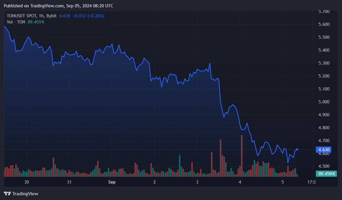 TON falls to 5-month lows, 86% of holders seeing losses - 3