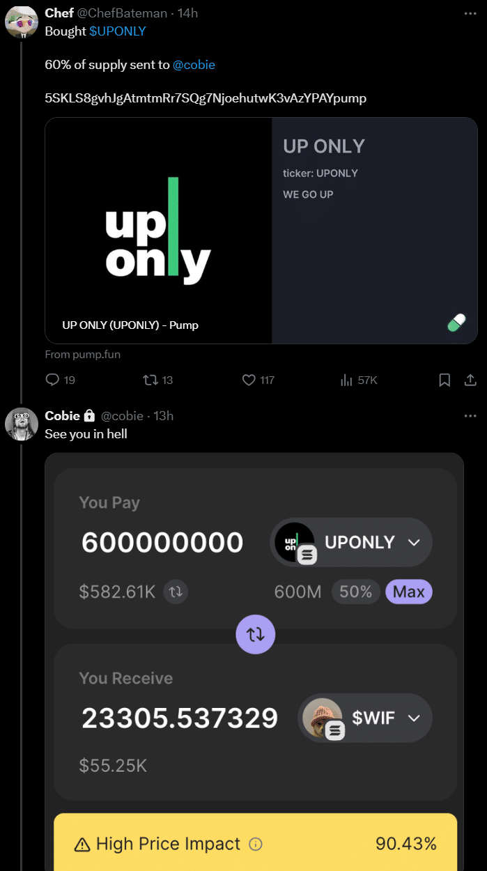 Crypto podcaster Cobie burns 60% of SOL meme 'UPONLY' - 3