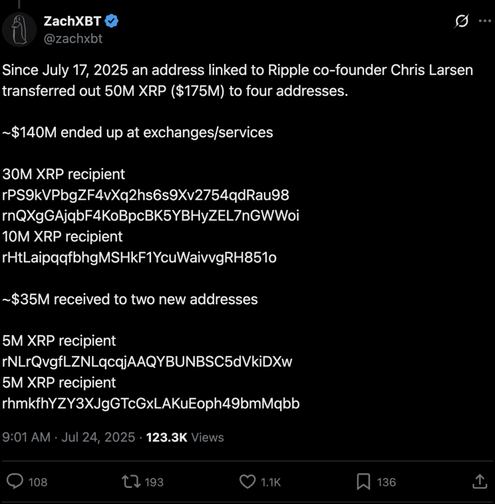 Ripple co-founder's XRP dump: $140m moves to exchanges - 2