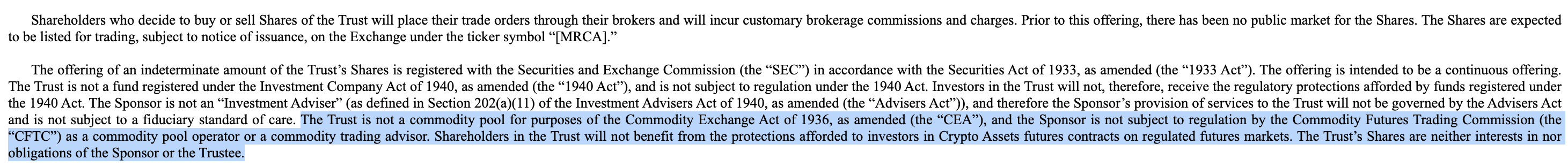 Canary SEC filing