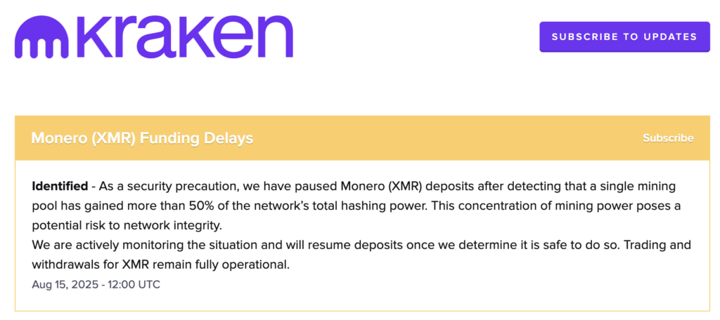 Monero in trouble: Kraken freezes deposits, Qubic grabs 51% hashrate - 1