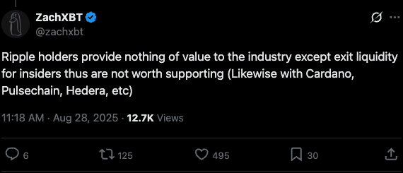 More criticism by ZachXBT leveled at the XRP community