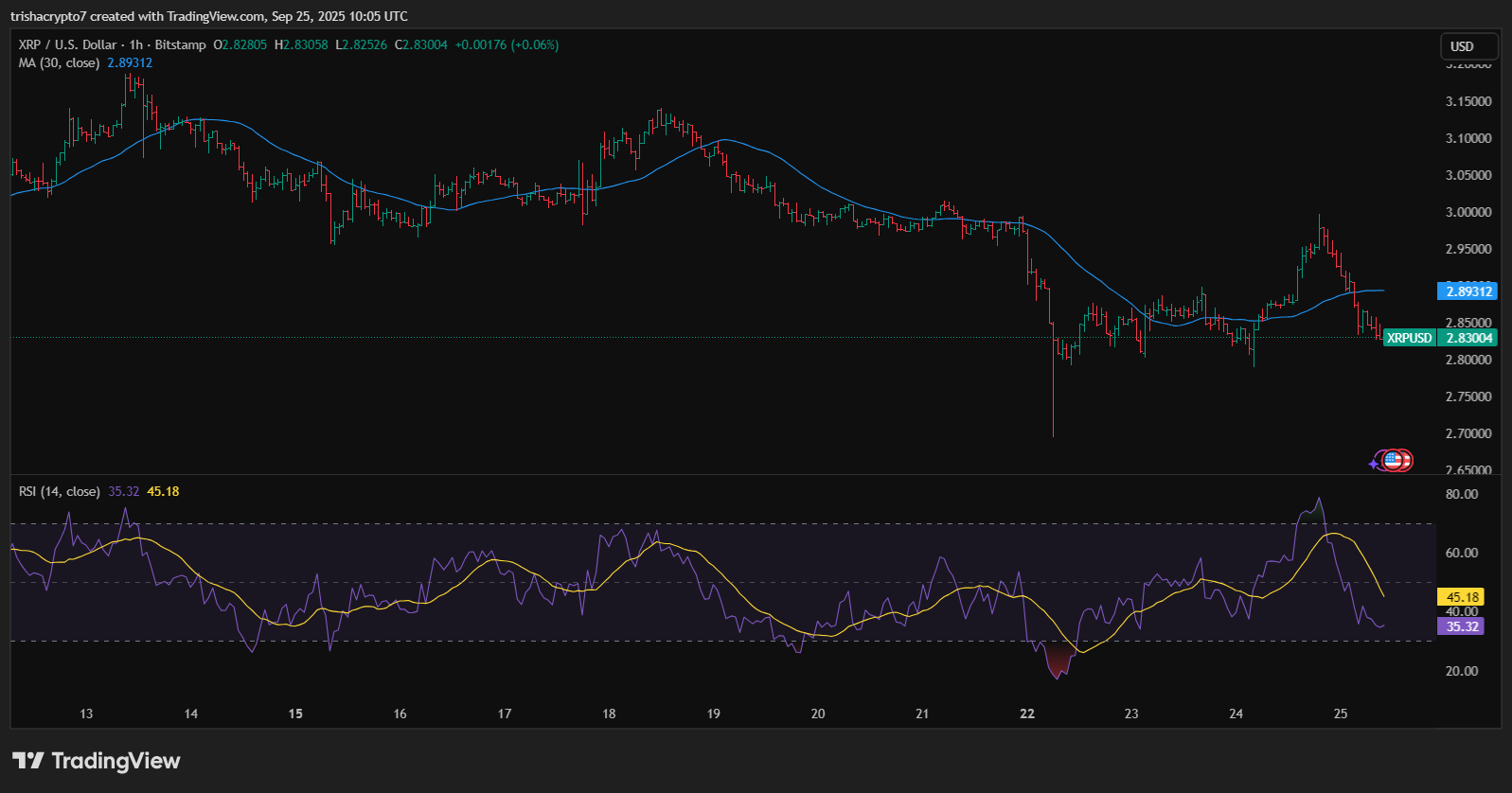 XRP price chart indicates the token has been on the decline | Source: TradingView