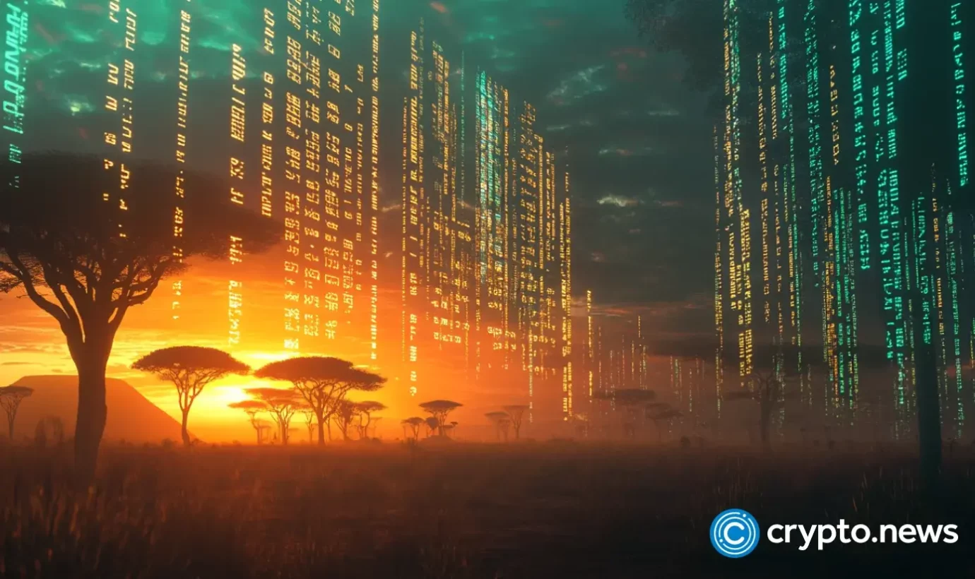 African landscape with symbols of digital tokenization