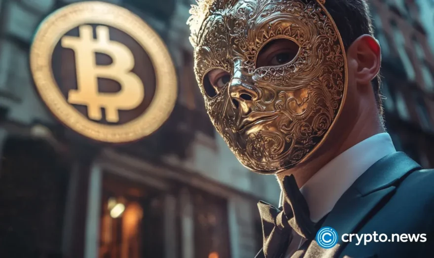 Symbol of Bitcoin and a man wearing a mask 