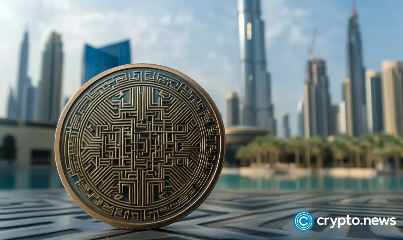The symbol of digital assets with the background of Dubai