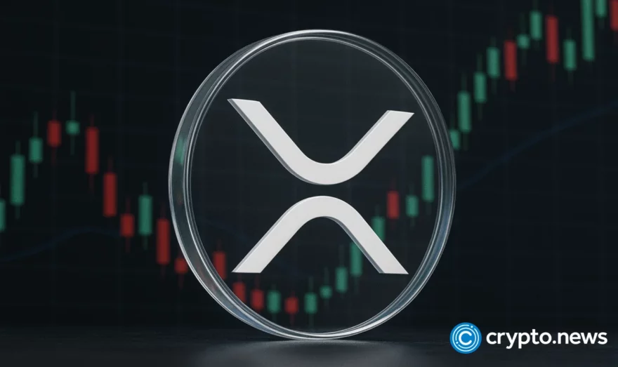 XRP price chart from crypto.news with technical indicators including 200-day moving average and MACD.