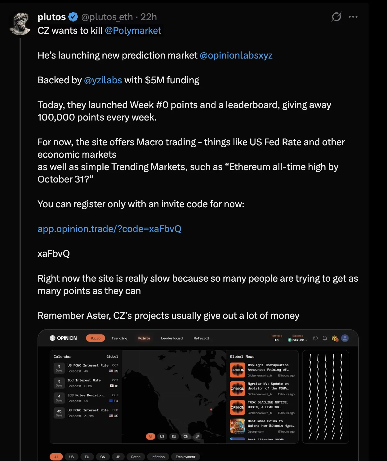 Changpeng Zhao confirms YZI Labs is a minority investor in start-up prediction market Opinion - 1