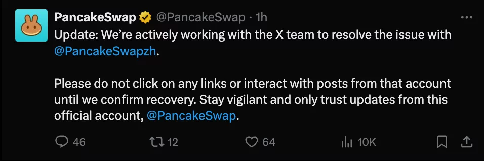 PancakeSwap on X.