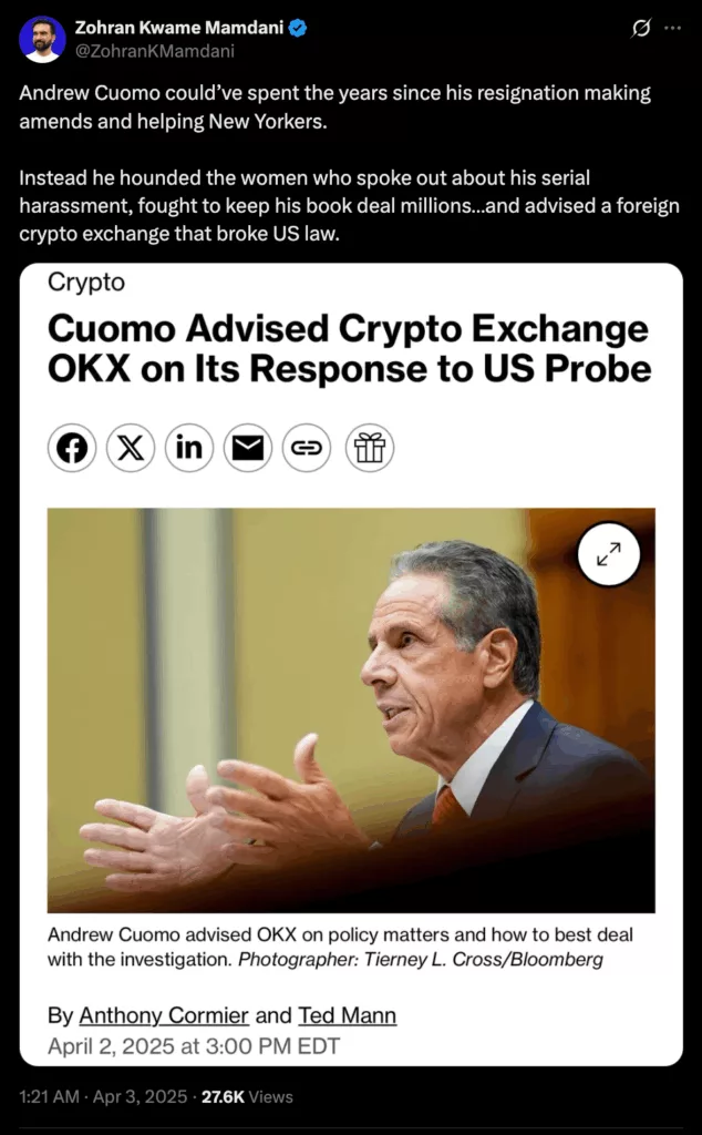 Zohram Mamdani on Cuomo.