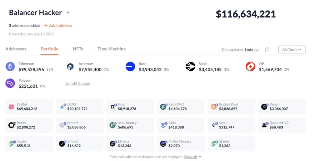 Balancer hacker wallet amid ongoing hack.