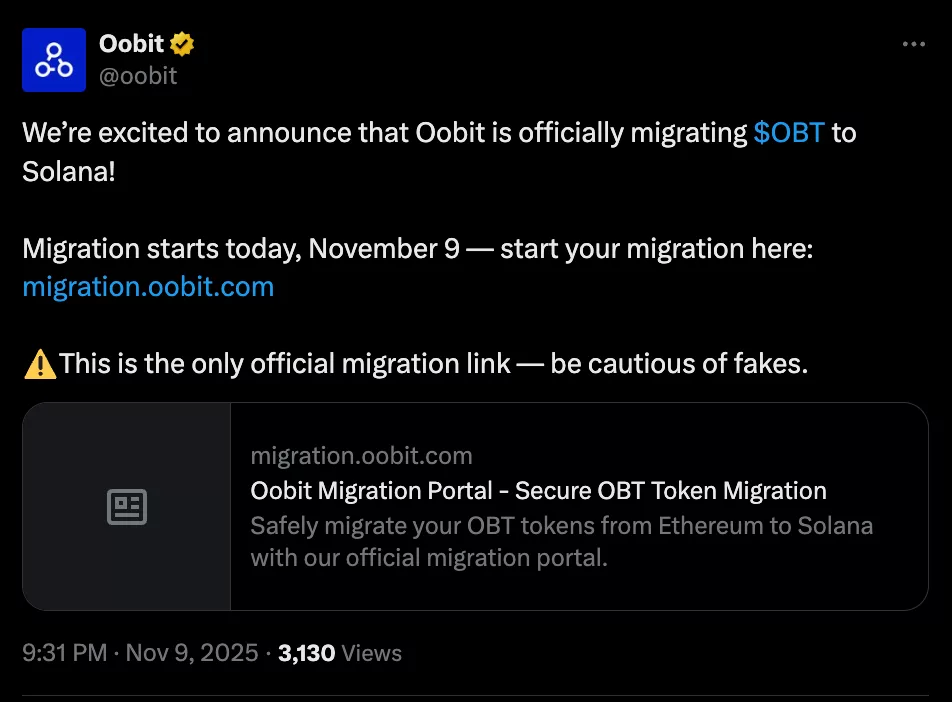 OOBIT migration announcement.