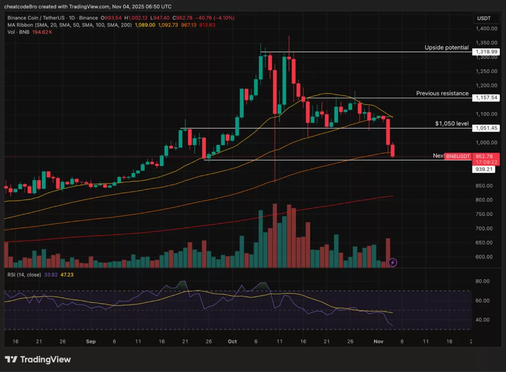 Chart from TradingView showing BNB price.