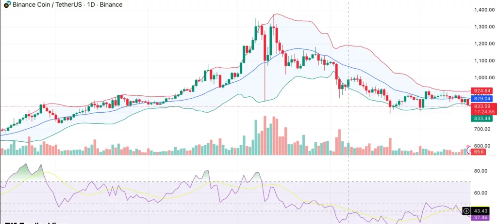 BNB price clings to lower band near $830 amid bearish pressure - 1