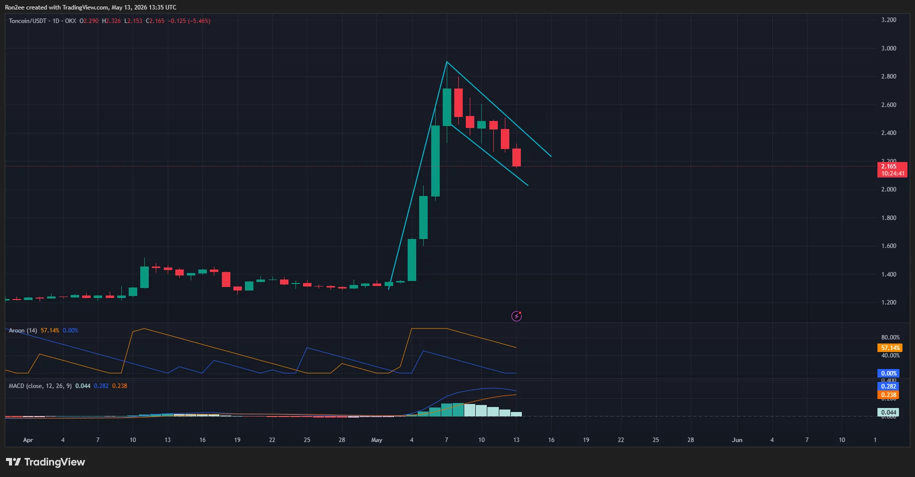 Toncoin price has formed a bull flag pattern on the daily chart.