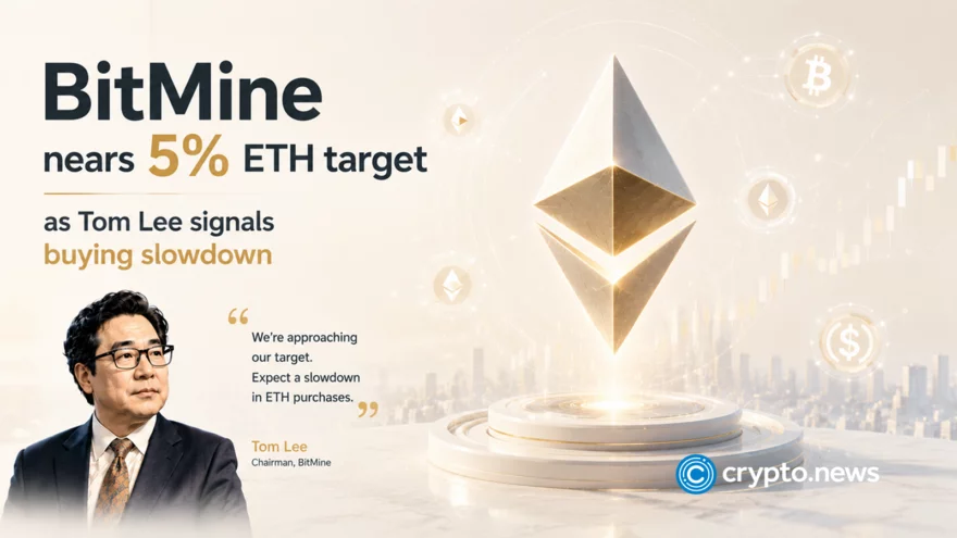BitMine nears 5% ETH target as Tom Lee signals buying slowdown