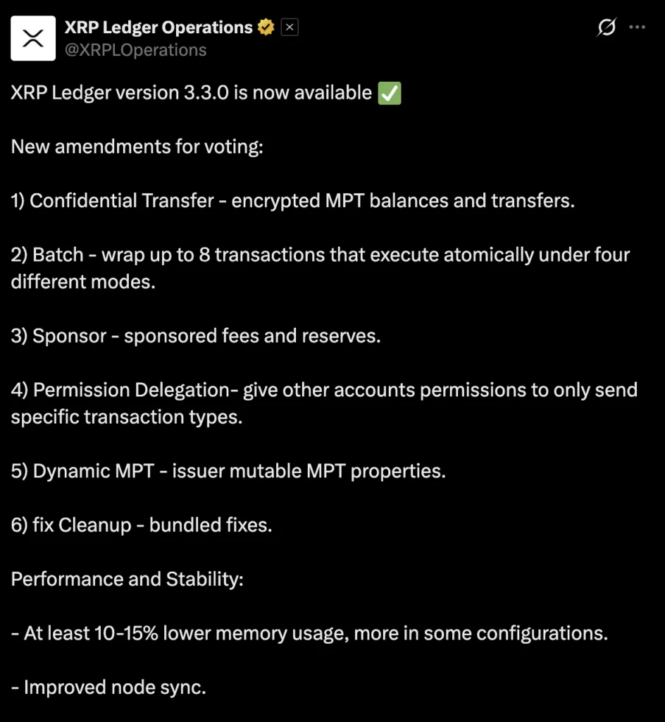XRP Ledger 3.3.0 upgrades