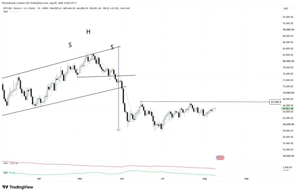 Bitcoin (BTC) price chart, source: Peter Brandt/X
