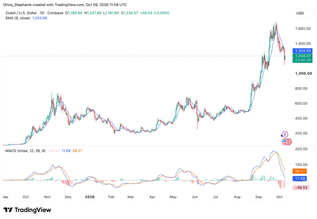Zcash (ZEC) price chart, source: TradingView